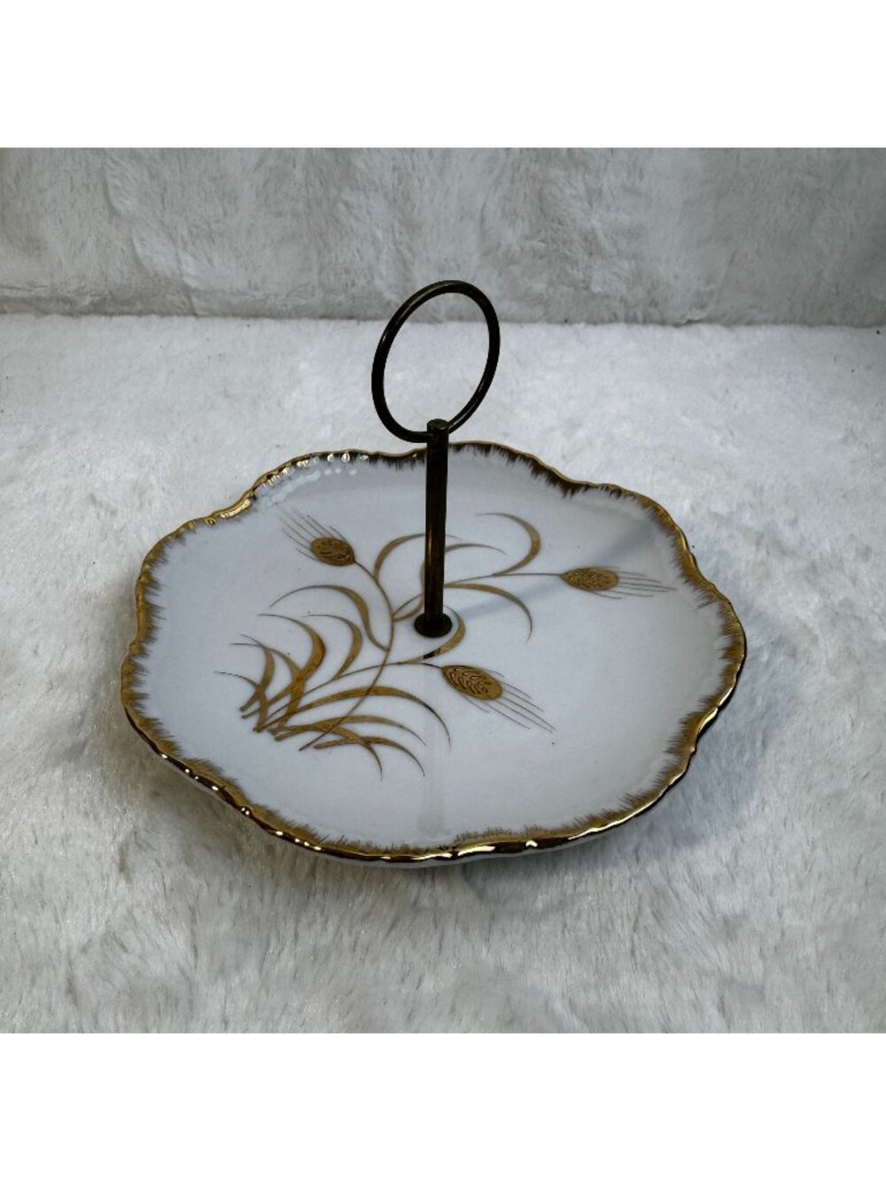 Vintage Lefton China Small 6" Tidbit Tray Hand Painted Gold Wheat # 20231